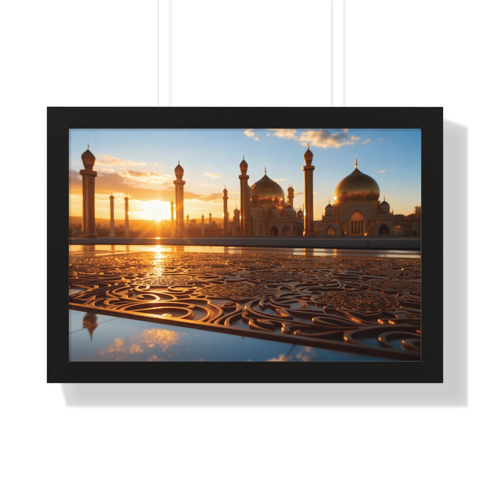 Golden Serenity Sunset Mosque Wall Art – Islamic Architecture Print