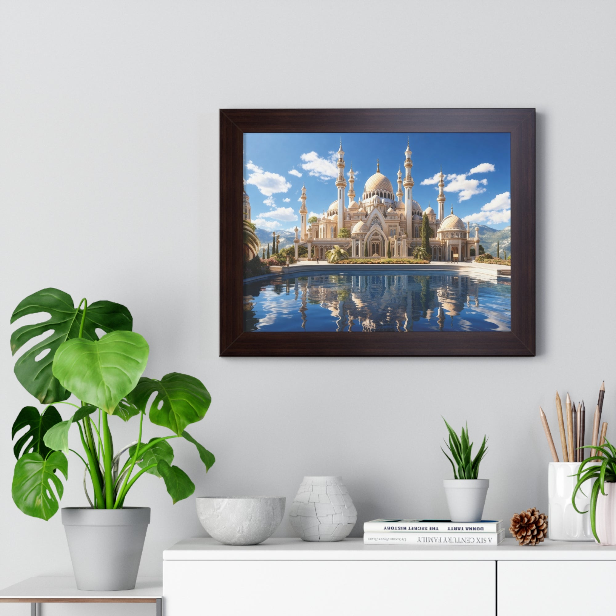 Celestial Tranquility – Framed Islamic Wall Art of Mosque Reflections