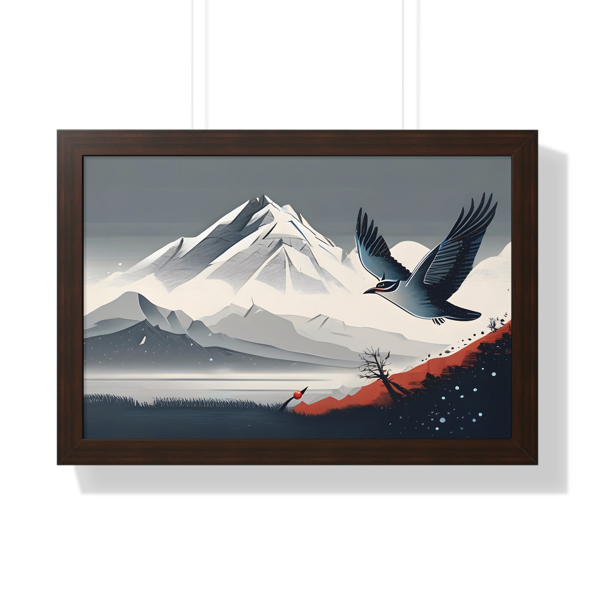 Solitary Tree🌲& Soaring Bird – Minimalist Nature Print