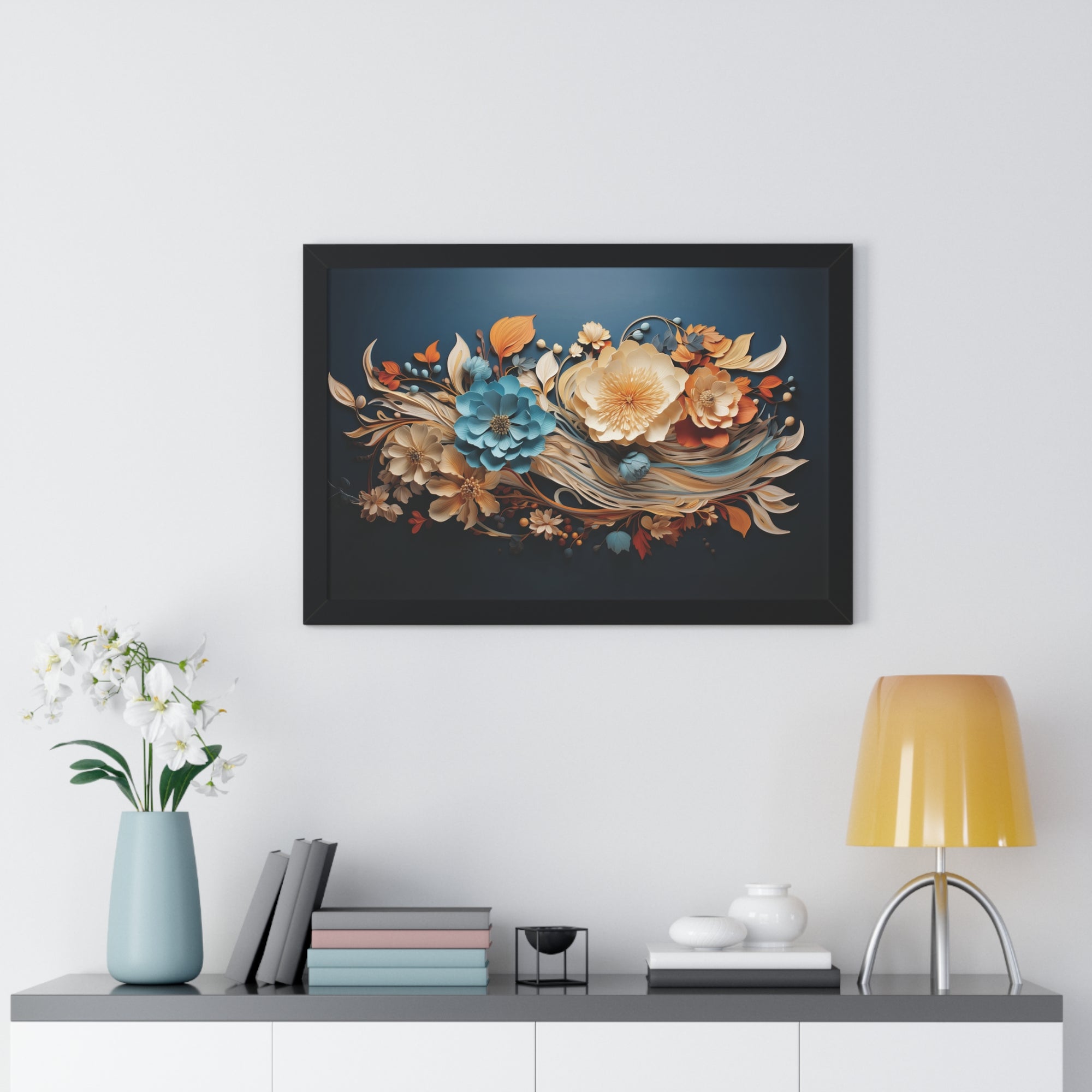 Midnight Bloom  Sculpted Paper Flower Wall Art in Sapphire & Saffron