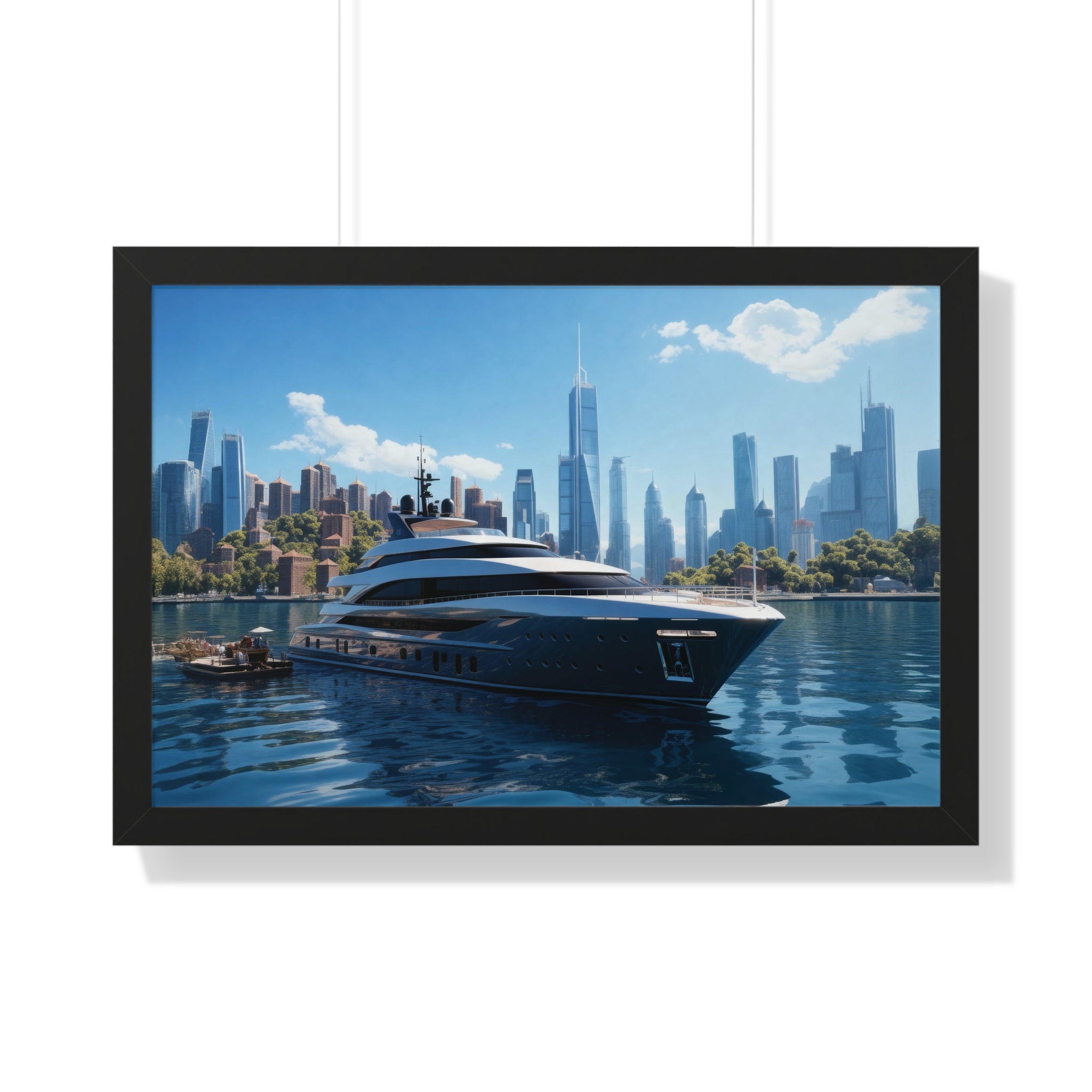 Luxury Waterfront Serenity – Framed Yacht & Skyline Wall Decor