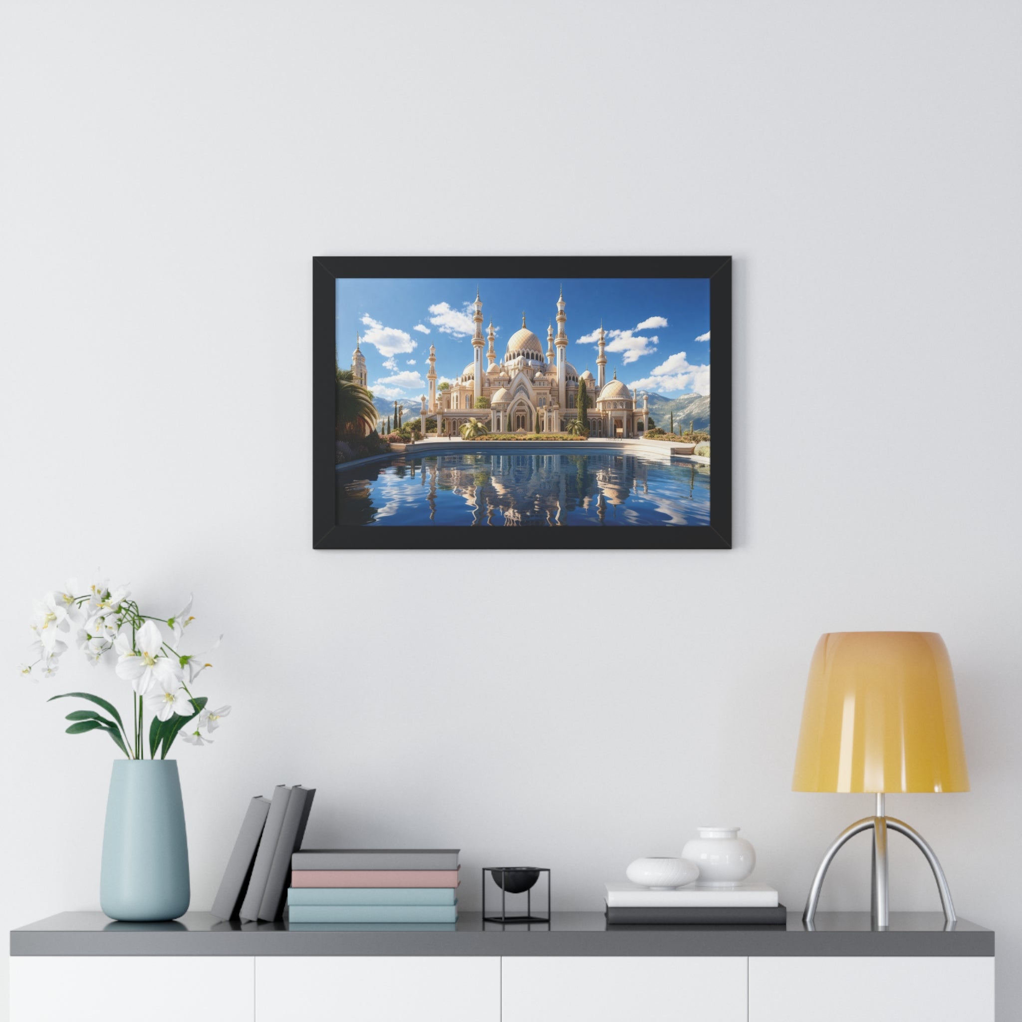 Celestial Tranquility – Framed Islamic Wall Art of Mosque Reflections