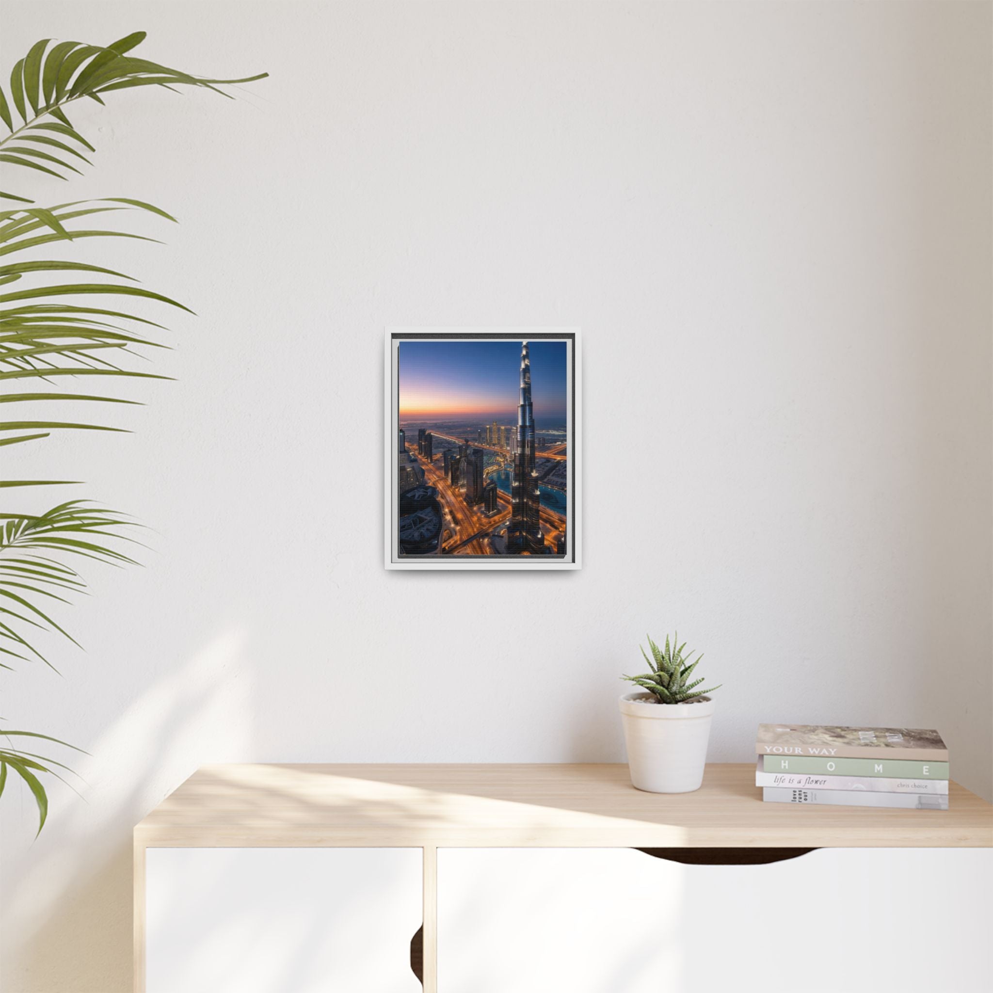 Framed Dubai Skyline at Dusk – Stunning Cityscape Wall Art