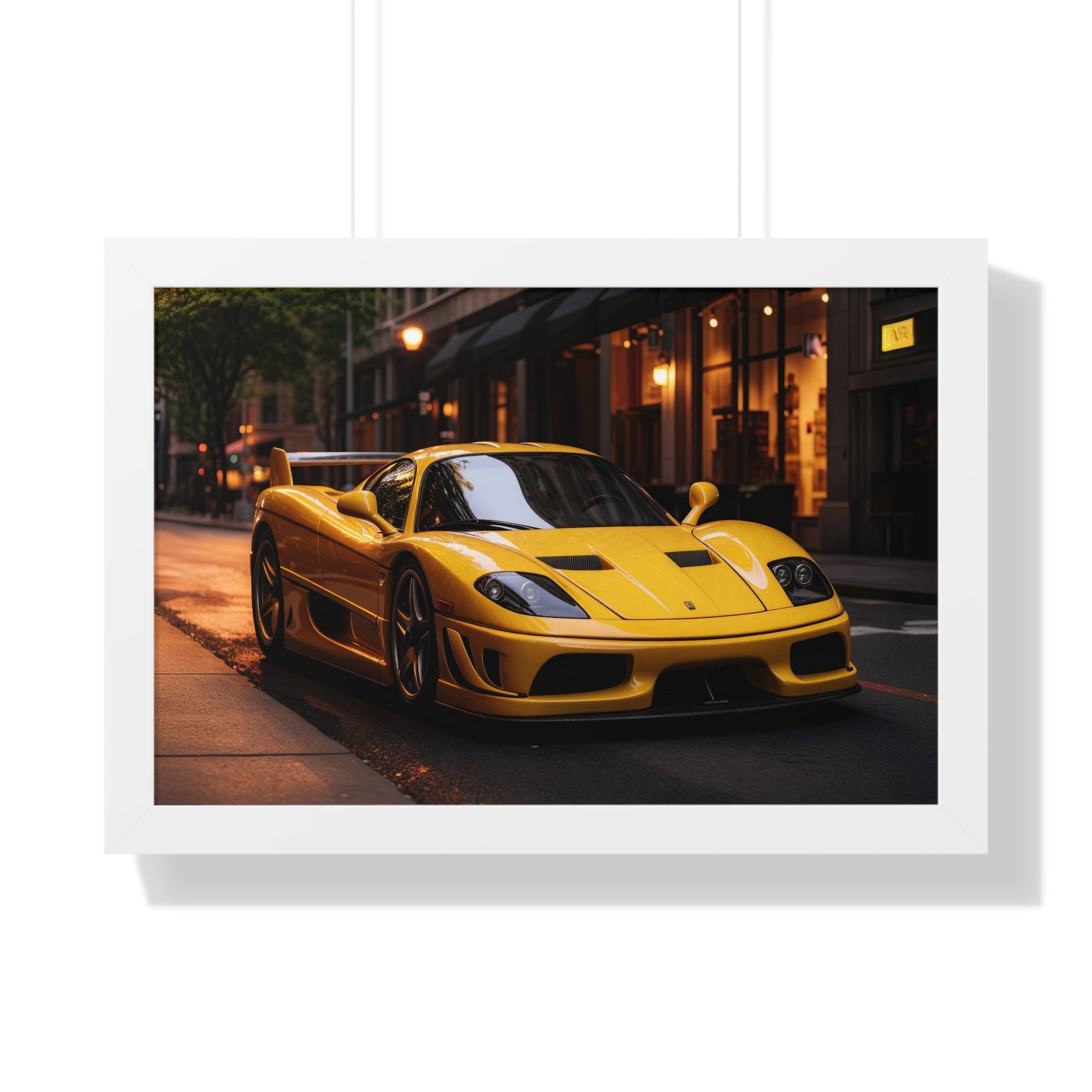 Framed Supercar Poster – Yellow Ferrari F50 in Manhattan