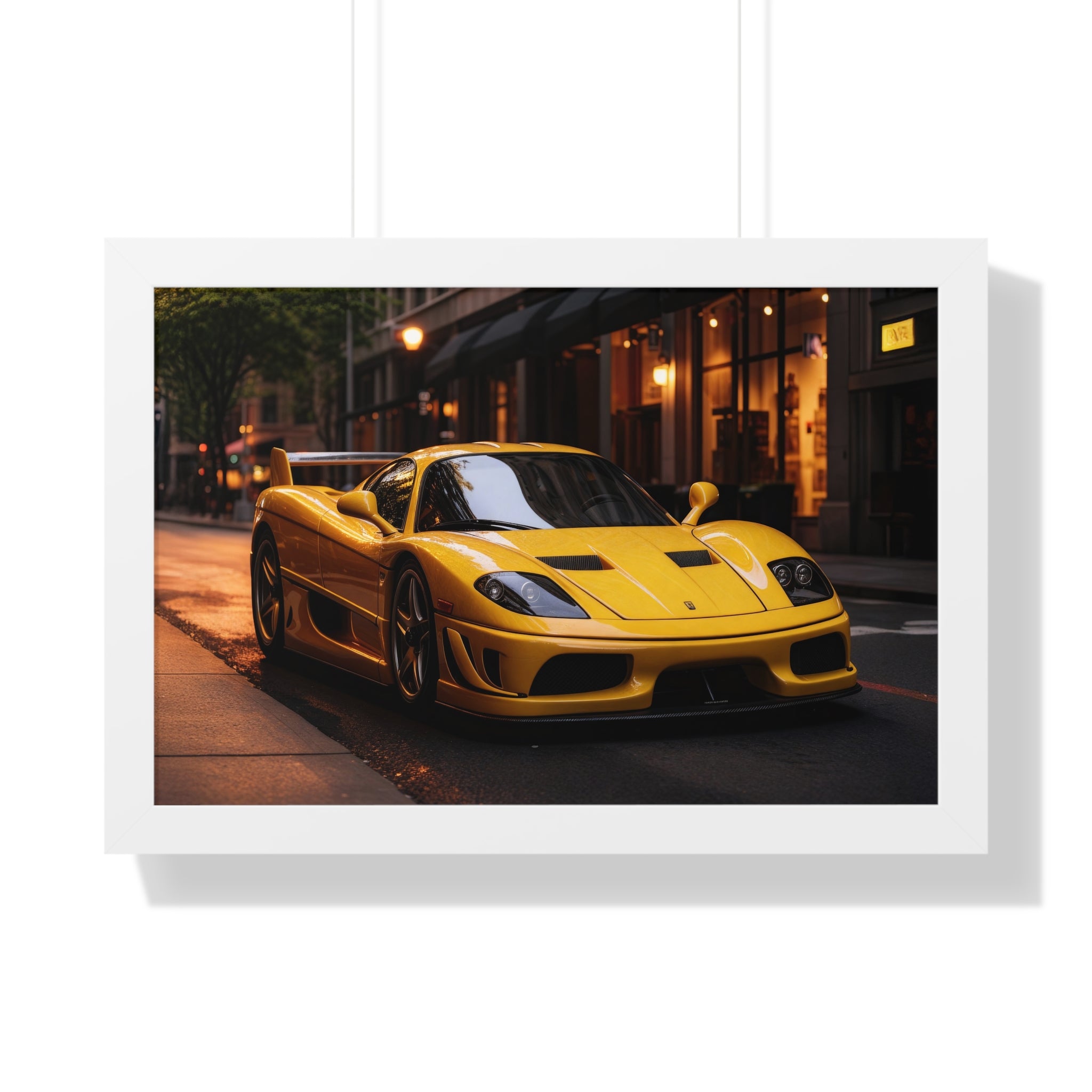 Framed Supercar Poster – Yellow Ferrari F50 in Manhattan