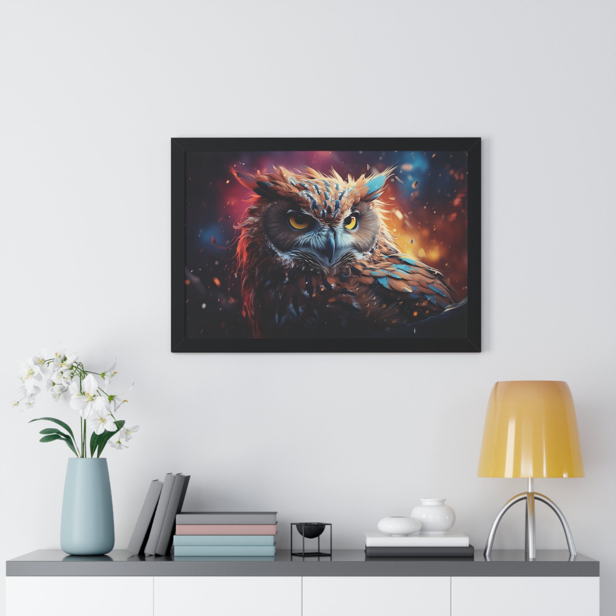 Twilight Sentinel — Regal Owl Wall Art in Fiery🔥Bloom🦉