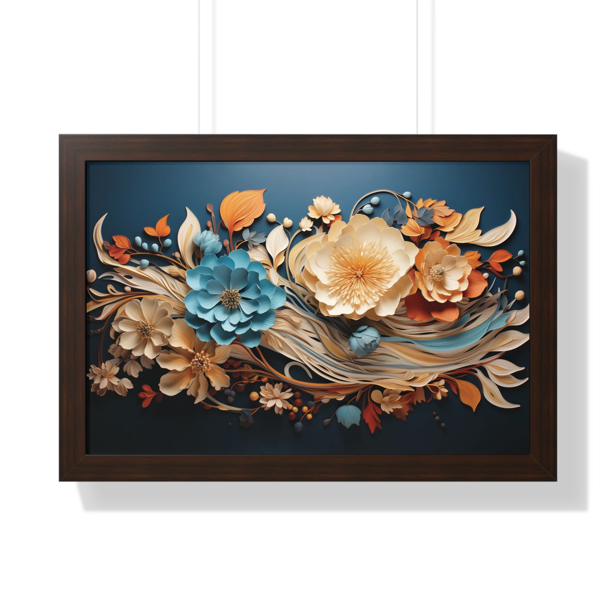 Midnight Bloom  Sculpted Paper Flower Wall Art in Sapphire & Saffron