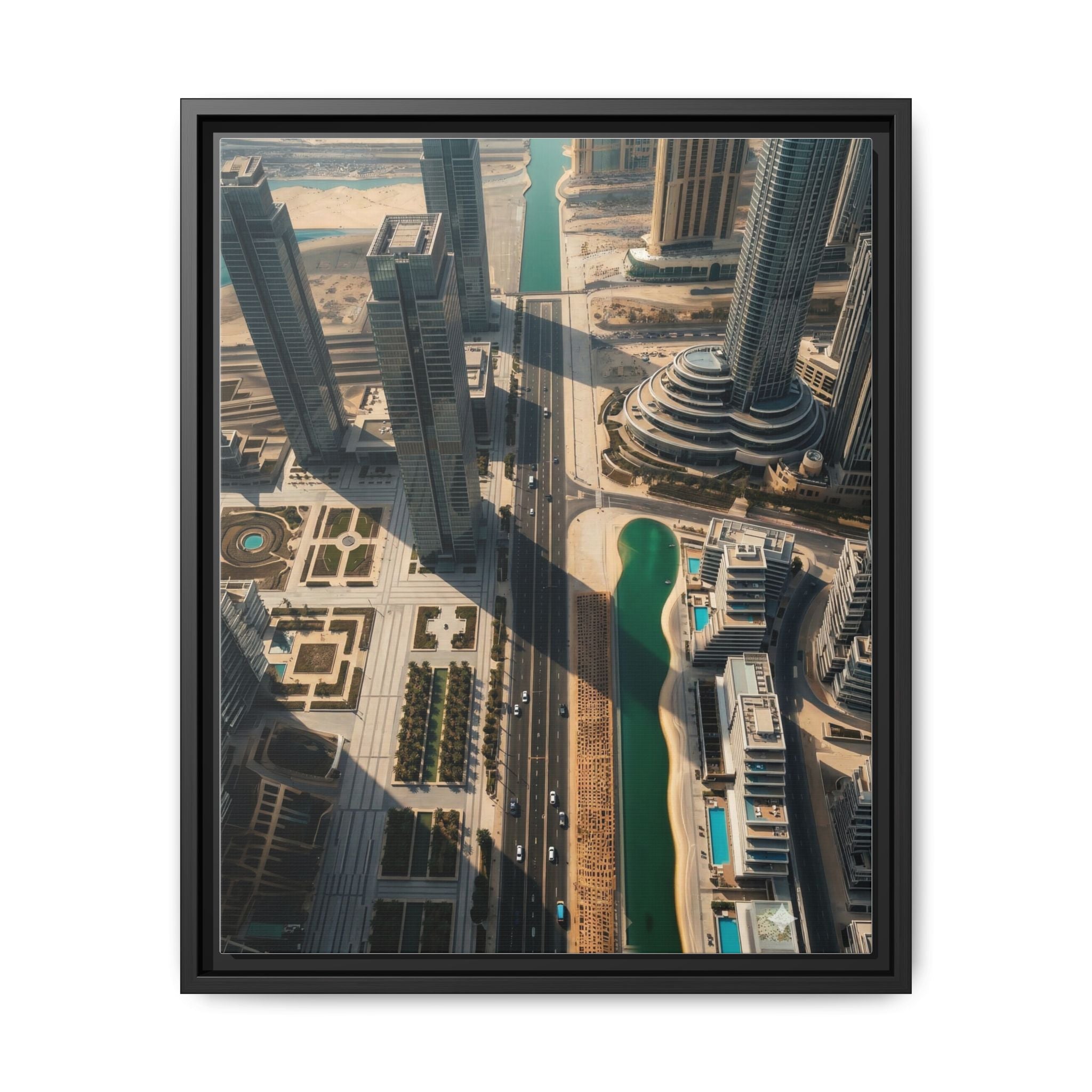 Framed Aerial View of Dubai – High-Resolution Cityscape Wall Art