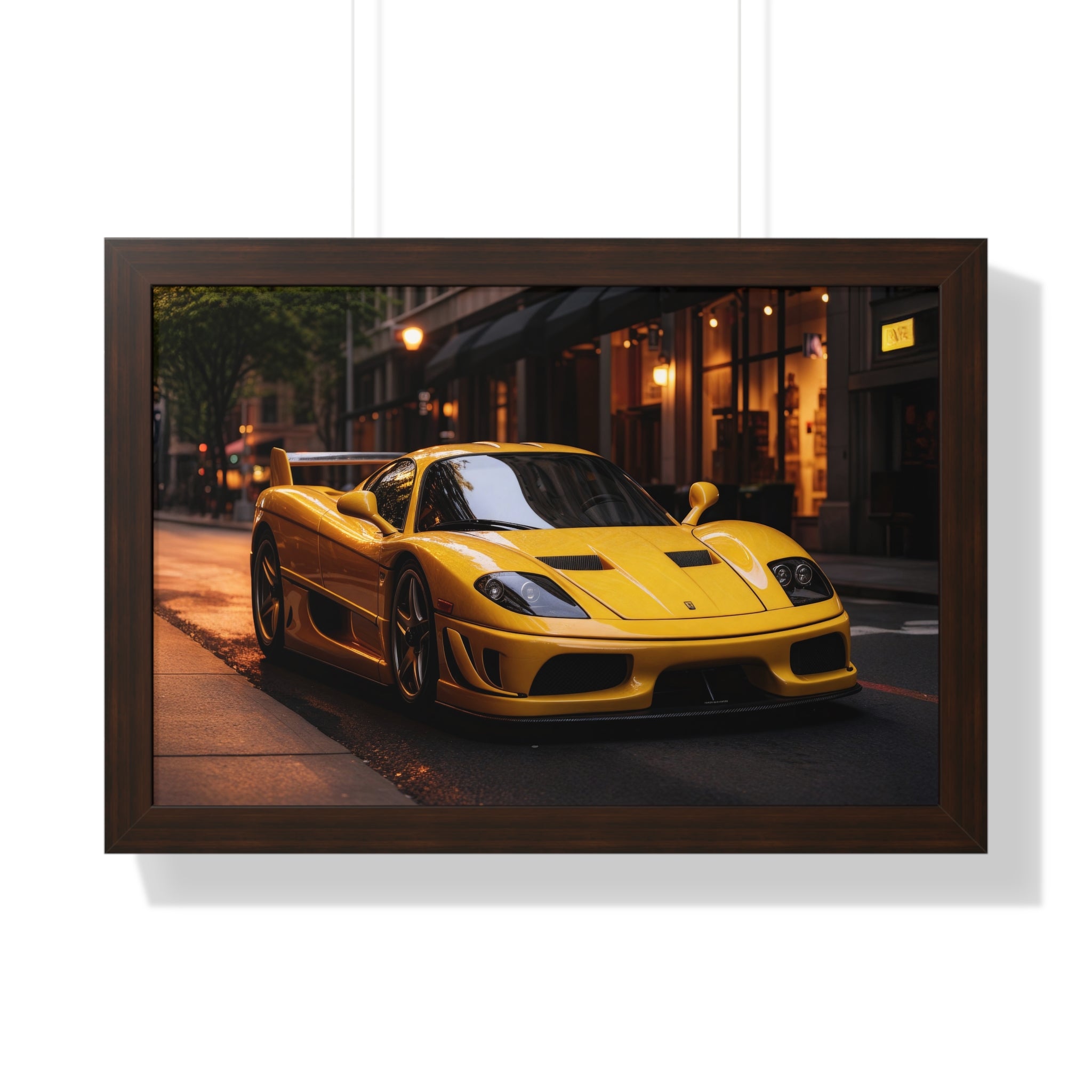 Framed Supercar Poster – Yellow Ferrari F50 in Manhattan