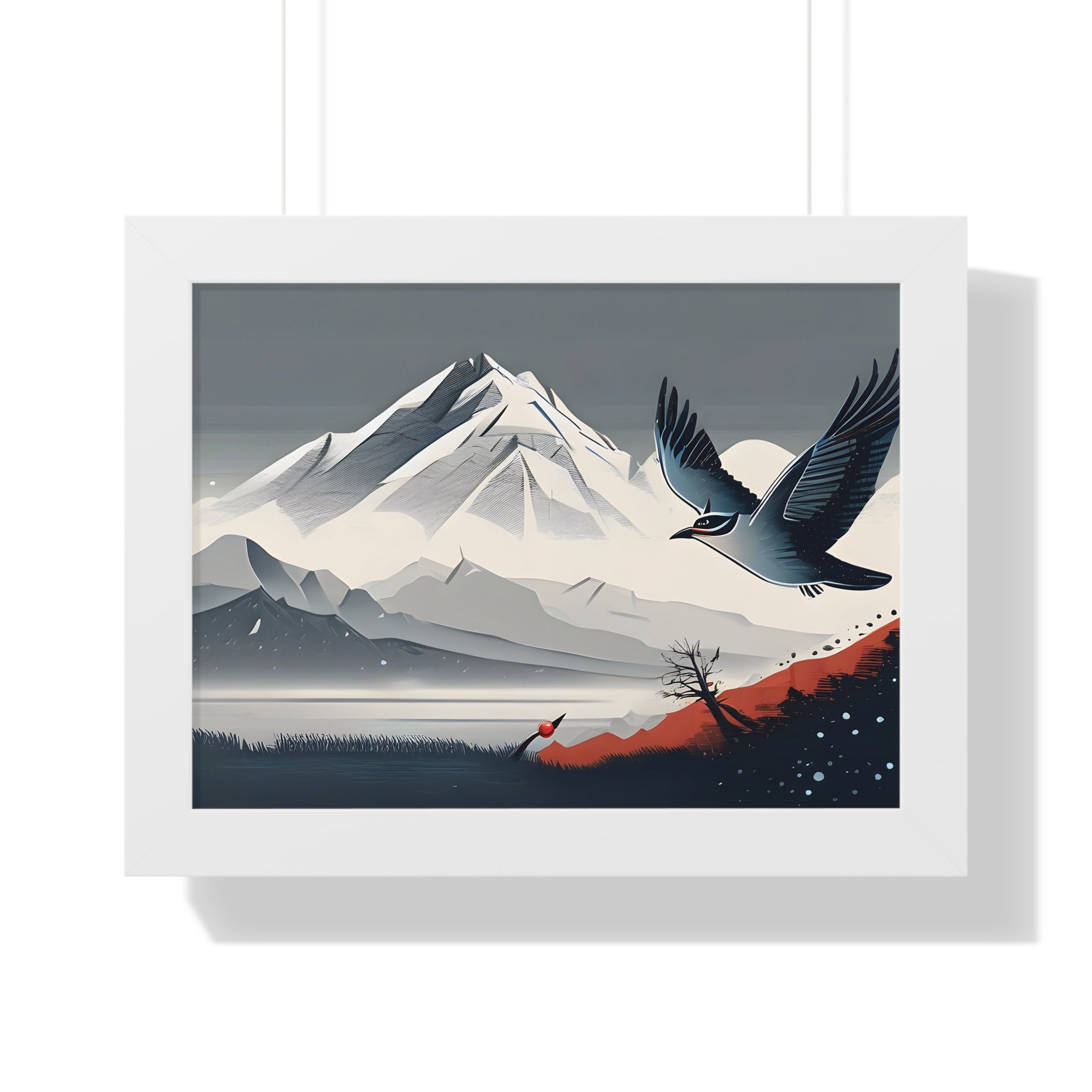Solitary Tree🌲& Soaring Bird – Minimalist Nature Print