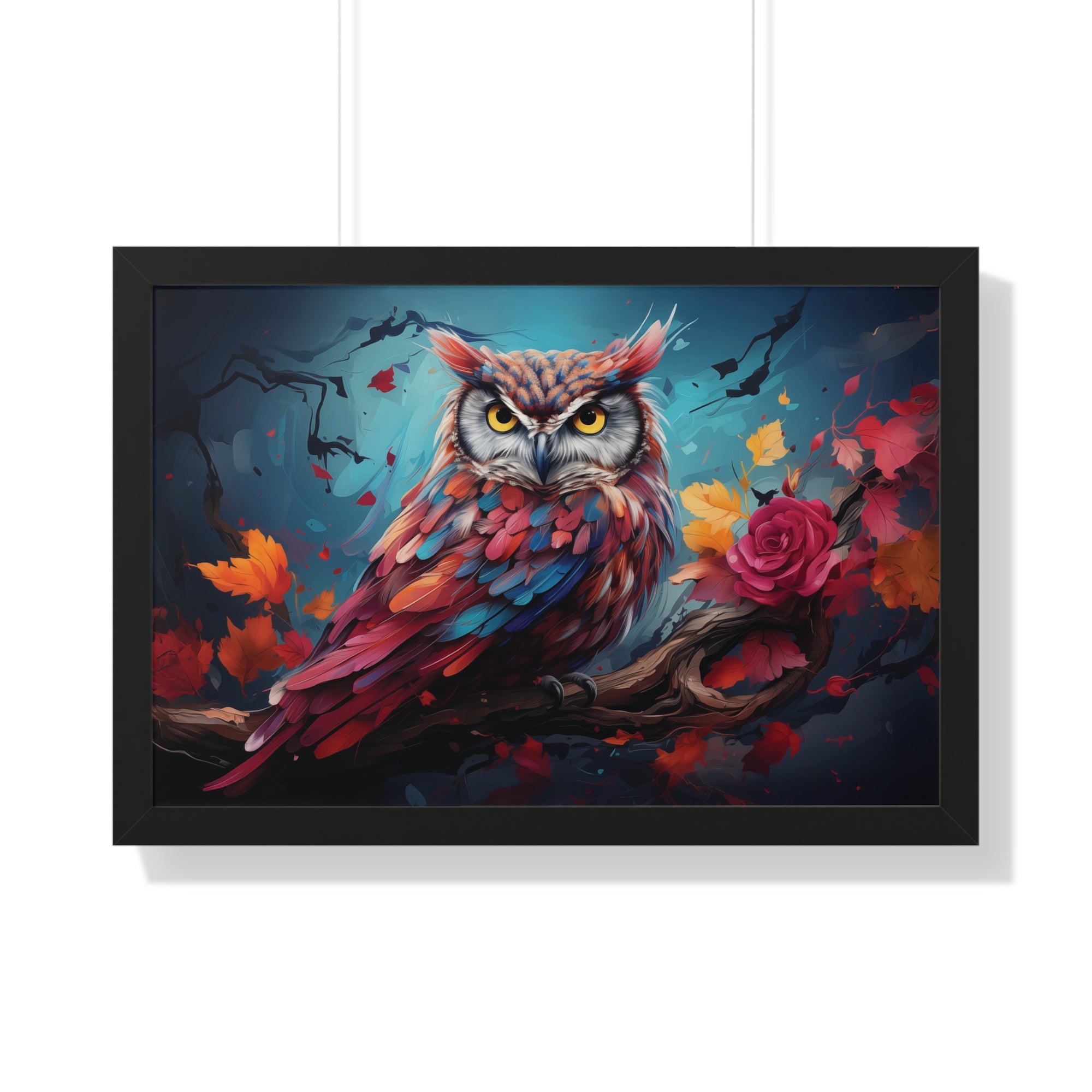 Crimson Perch —🌹Vibrant Owl Wall Art with Autumn Bloom