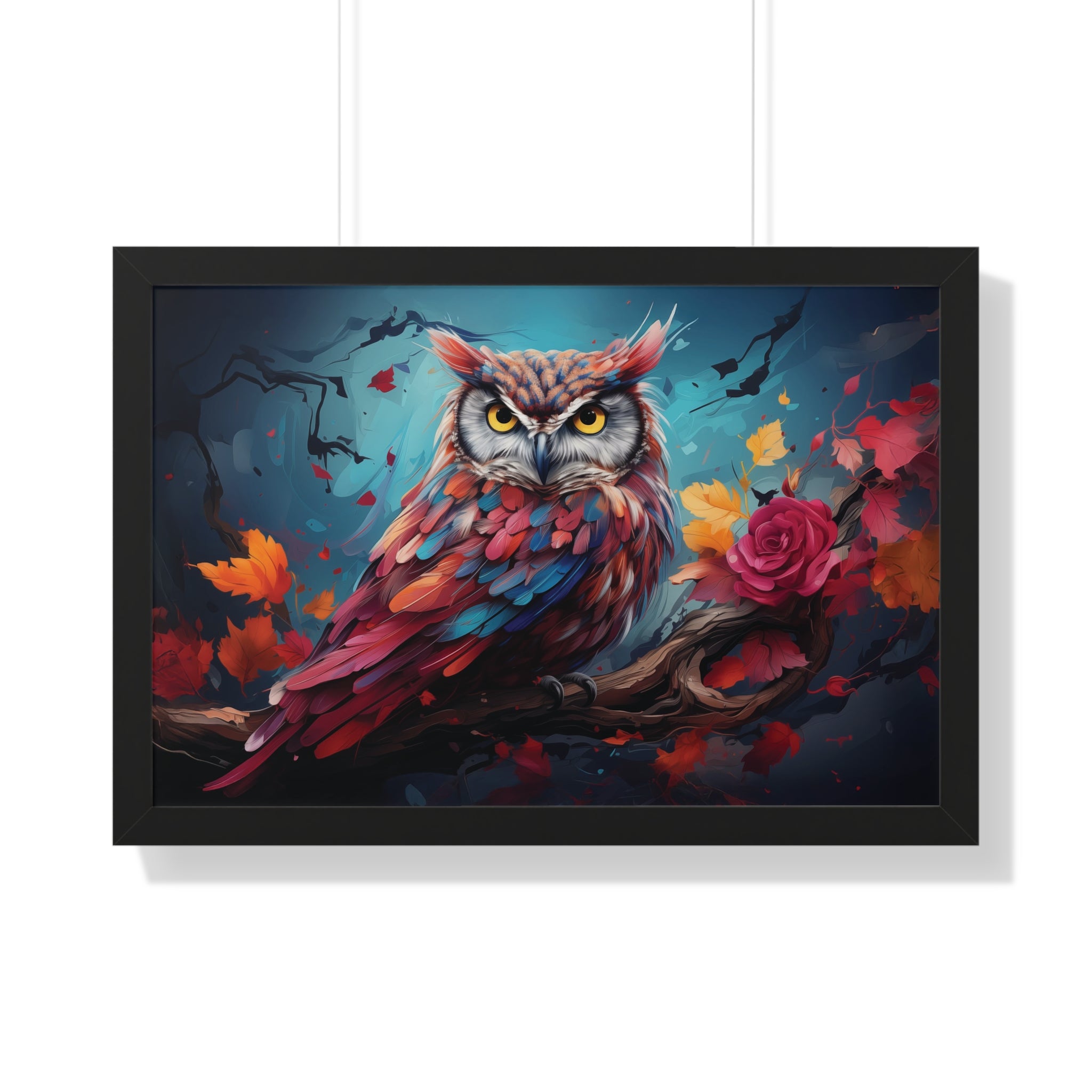 Crimson Perch —🌹Vibrant Owl Wall Art with Autumn Bloom