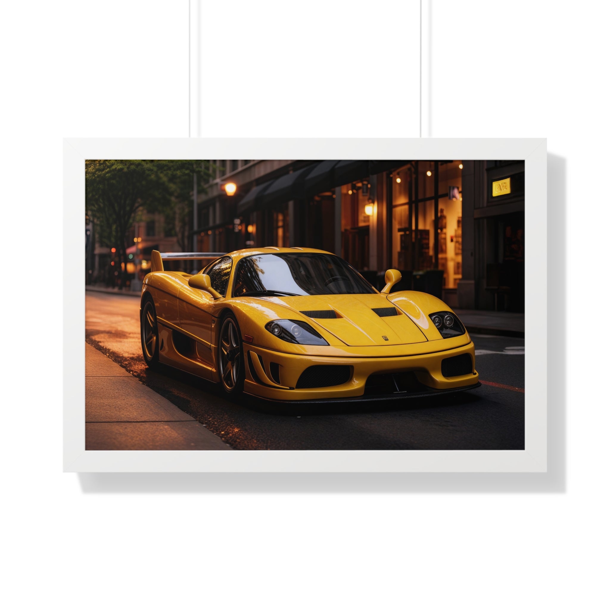 Framed Supercar Poster – Yellow Ferrari F50 in Manhattan