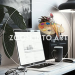 Modern Desk with a Laptop and Minimalistic Decorations