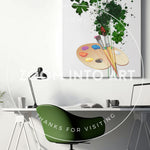 Office and Green Flowers in a White Coloured Room