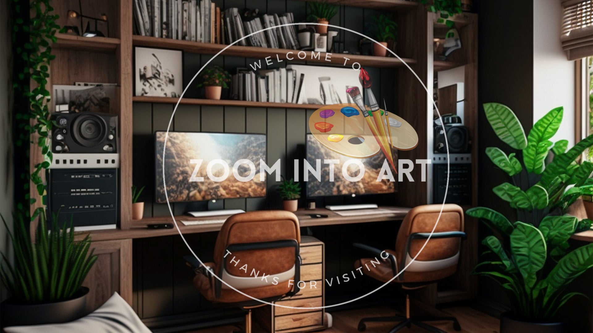 Home Office in Wood Tones with Two Computers