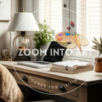 Home Office Wooden Desk White Trim Wood