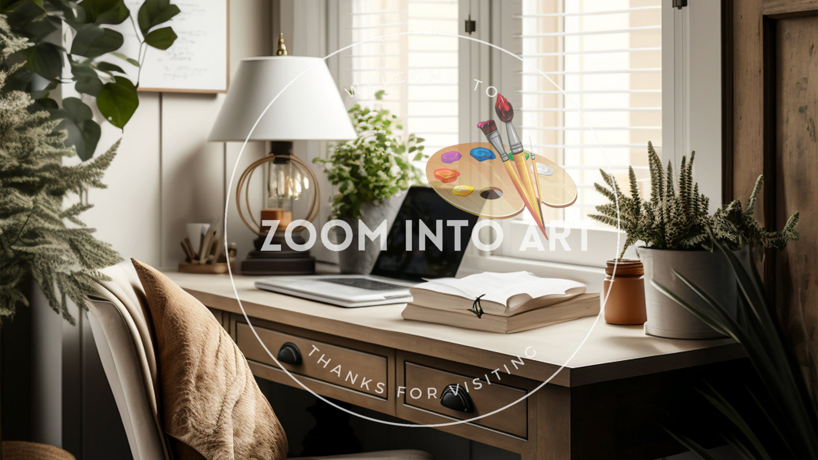 Home Office Wooden Desk White Trim Wood