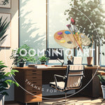 Modern Large Office and Plants Cartoon Style