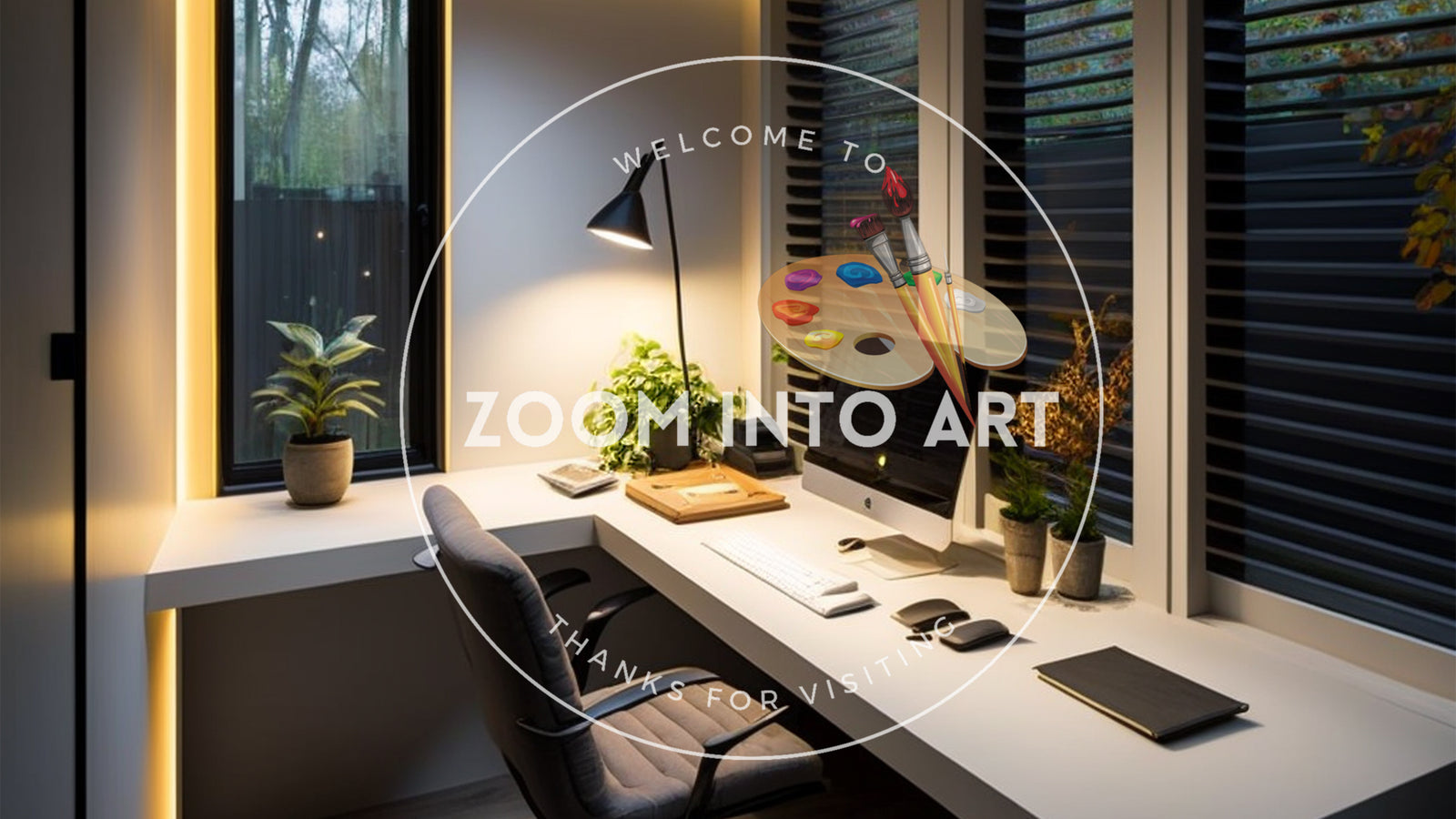 A Small Office illuminated with Desk Light