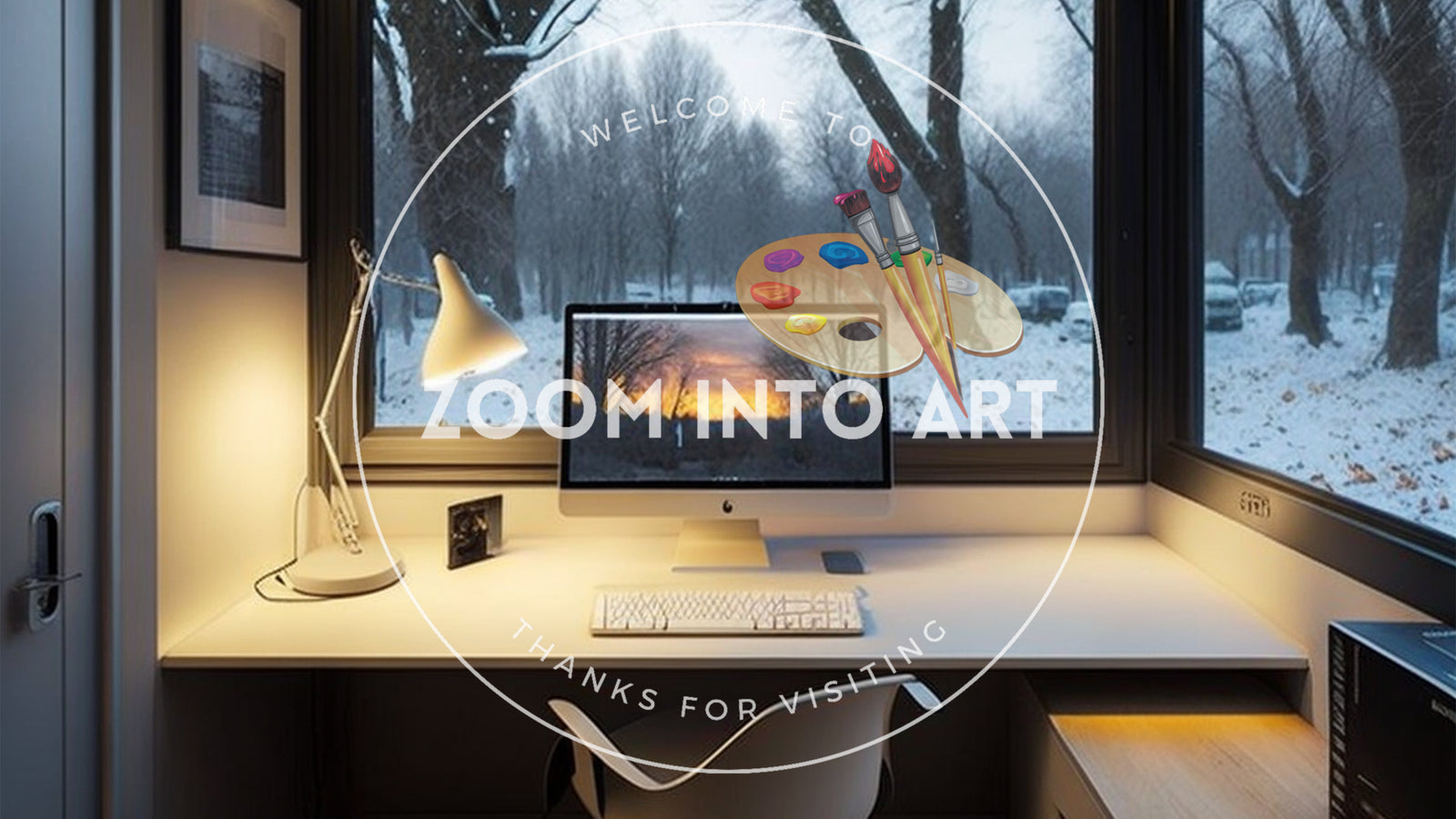 A Small Computer Office illuminated by Snow