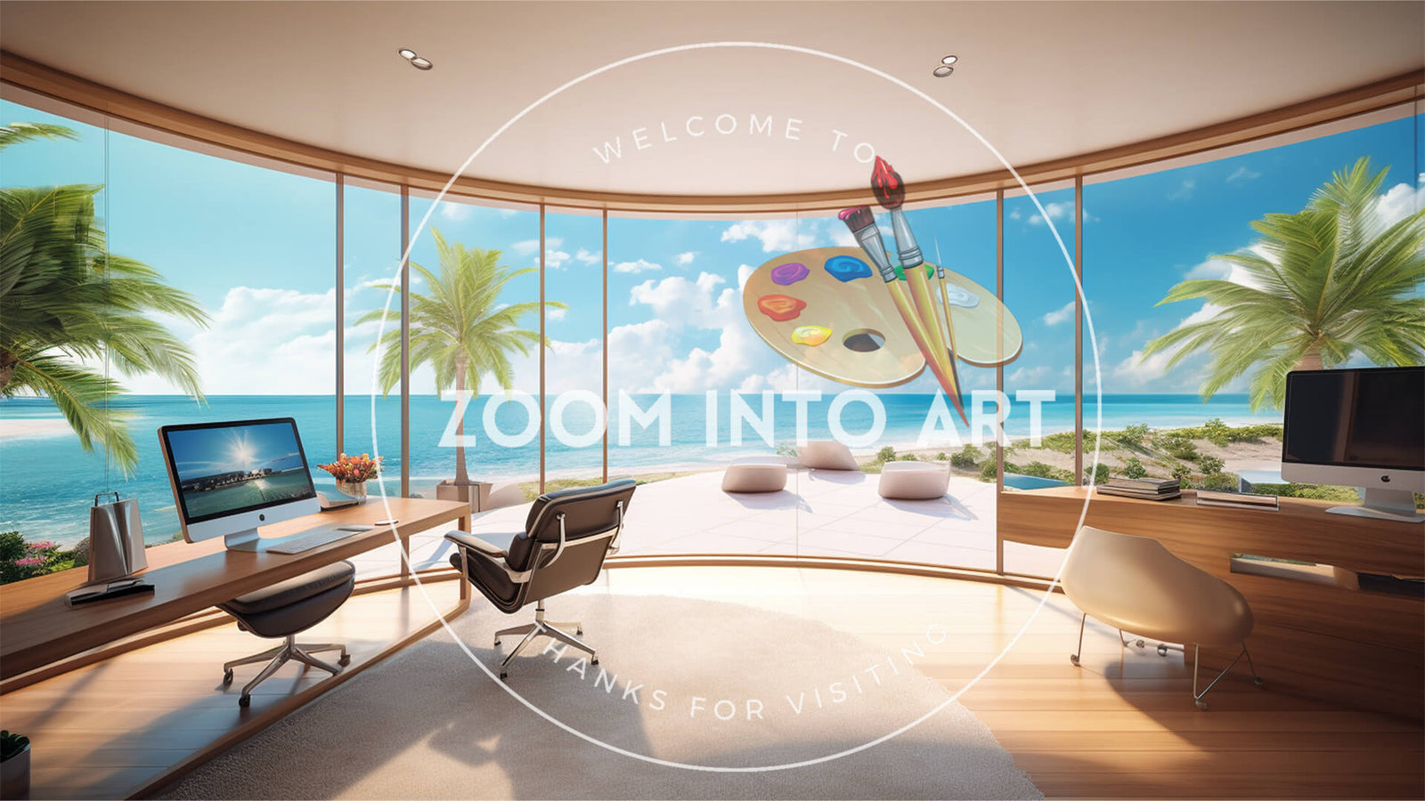 Dreamy Office View of Blue Ocean