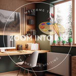 Cozy Home Wooden Themed Office with Plants and Wall Art