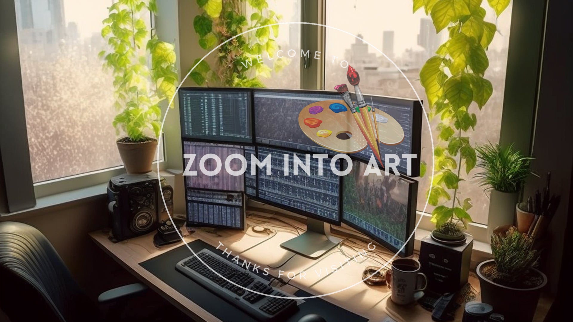 Office styled in a Panoramic Window with Vertical Garden