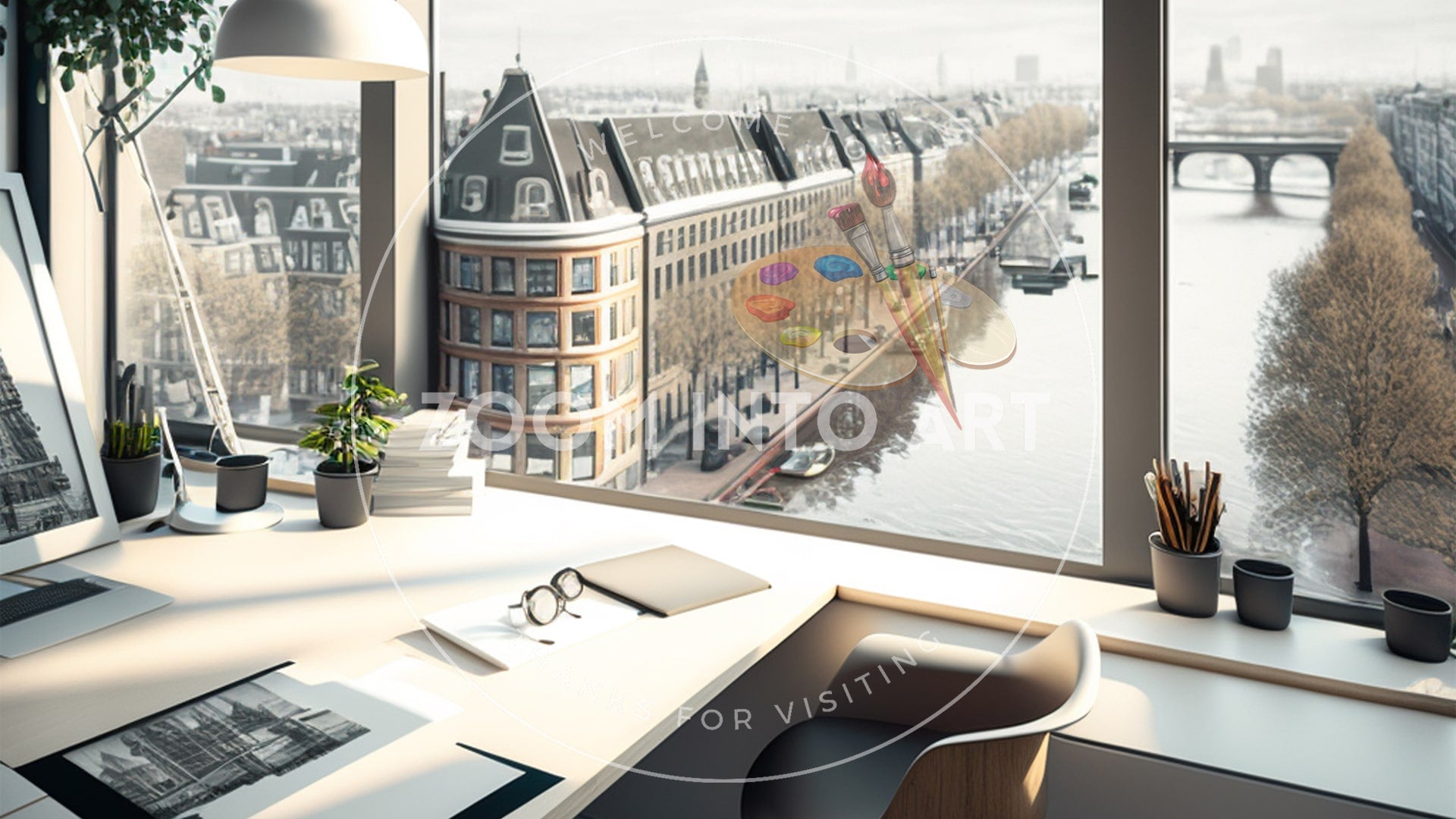 Clean Office View Over Amsterdam Photo Realistic
