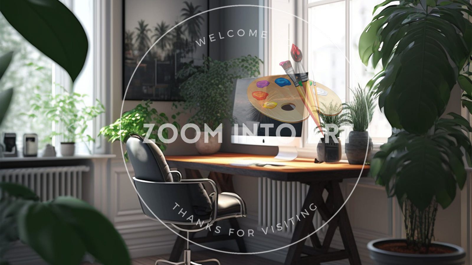 Nordic Style Office Room with Plants