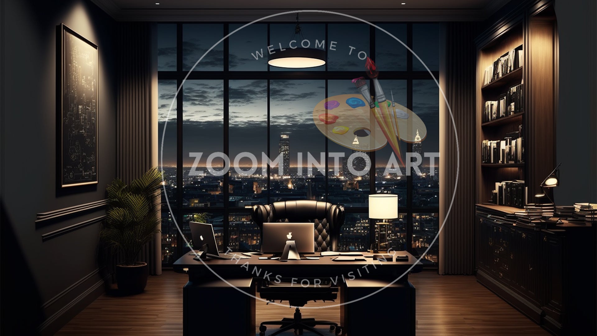 Elegant CEO Office with a Night View