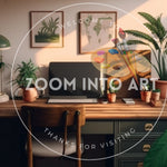 Office Room with Desk Plants with Soft Light Hyper Realistic