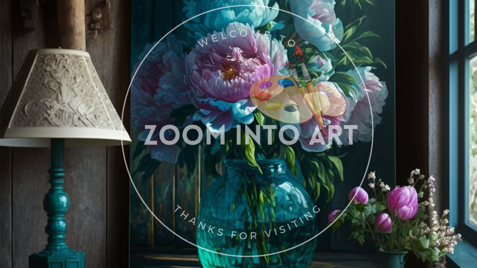 Turquoise Blue Glass Vase with a Bouquet