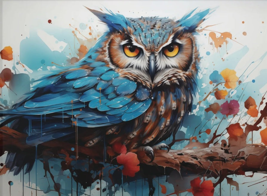 Midnight Majesty — Blue Owl Abstract Wall Art 🦉