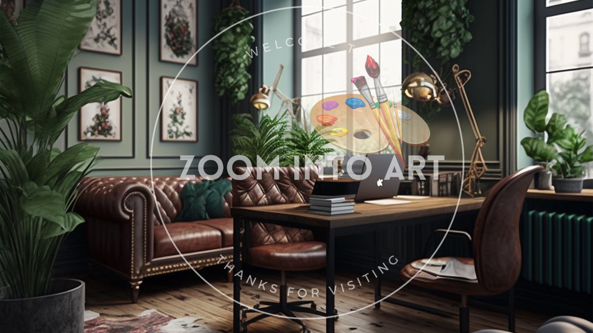 Working Office Environment with Luxury Mahogany Sofa