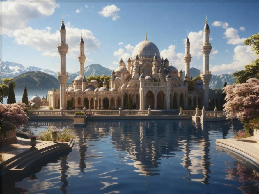 Mirrored Tranquility – Framed Mosque by the Lake Wall Art