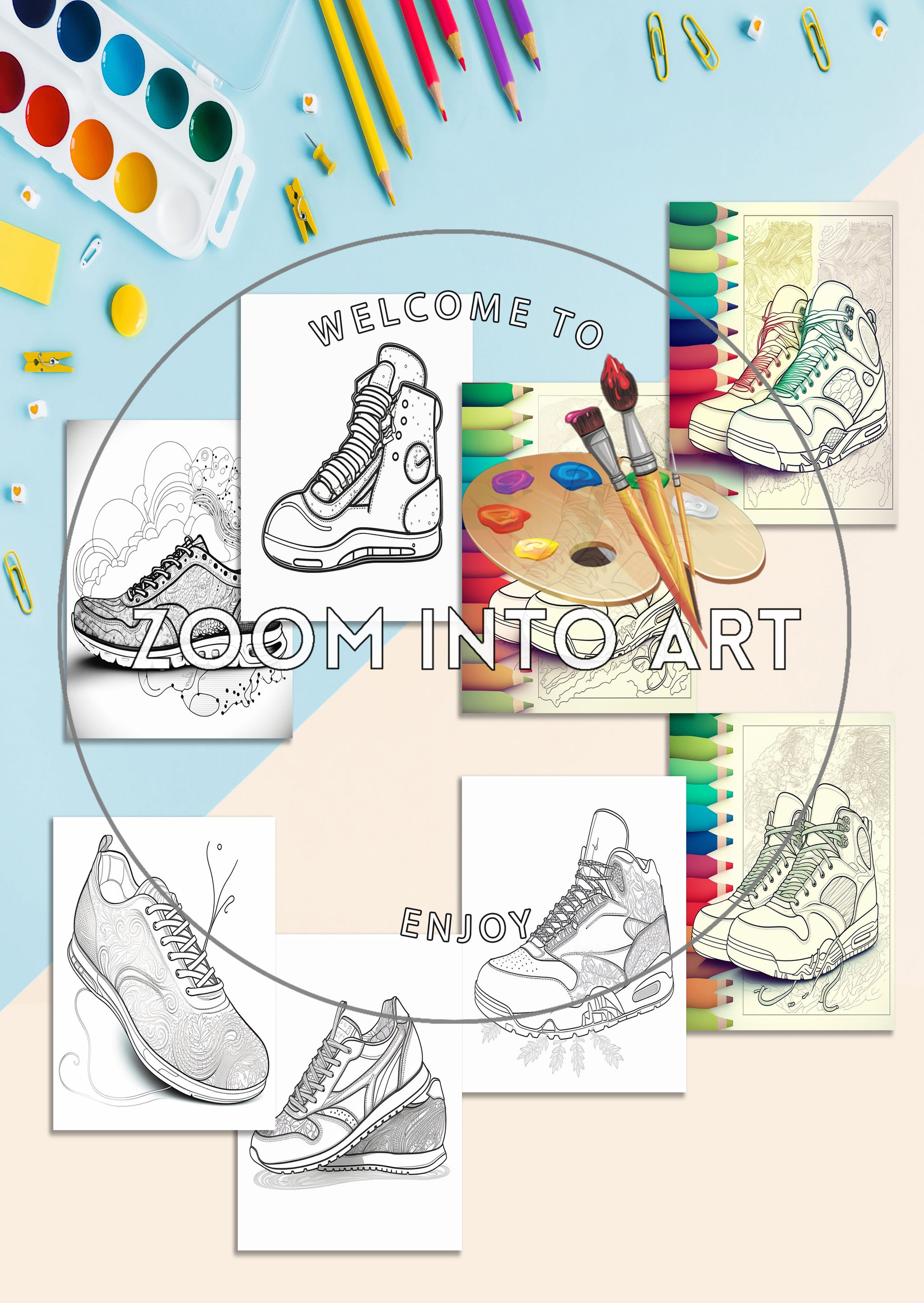Eight Cool Sneakers Coloring Pages – Art for Shoe Lovers
