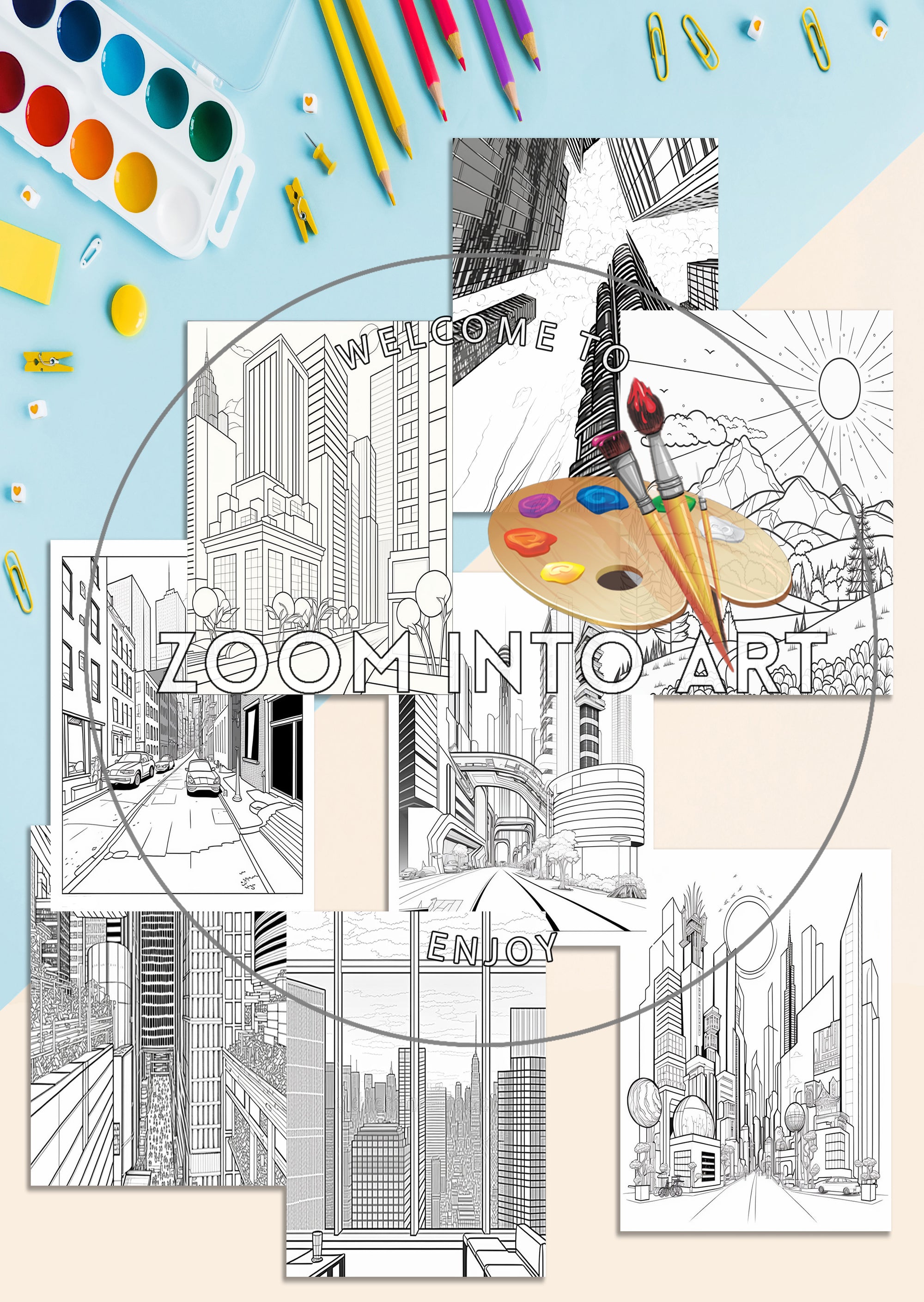 Cityscape Coloring Fun – 8 Unique Buildings to Print