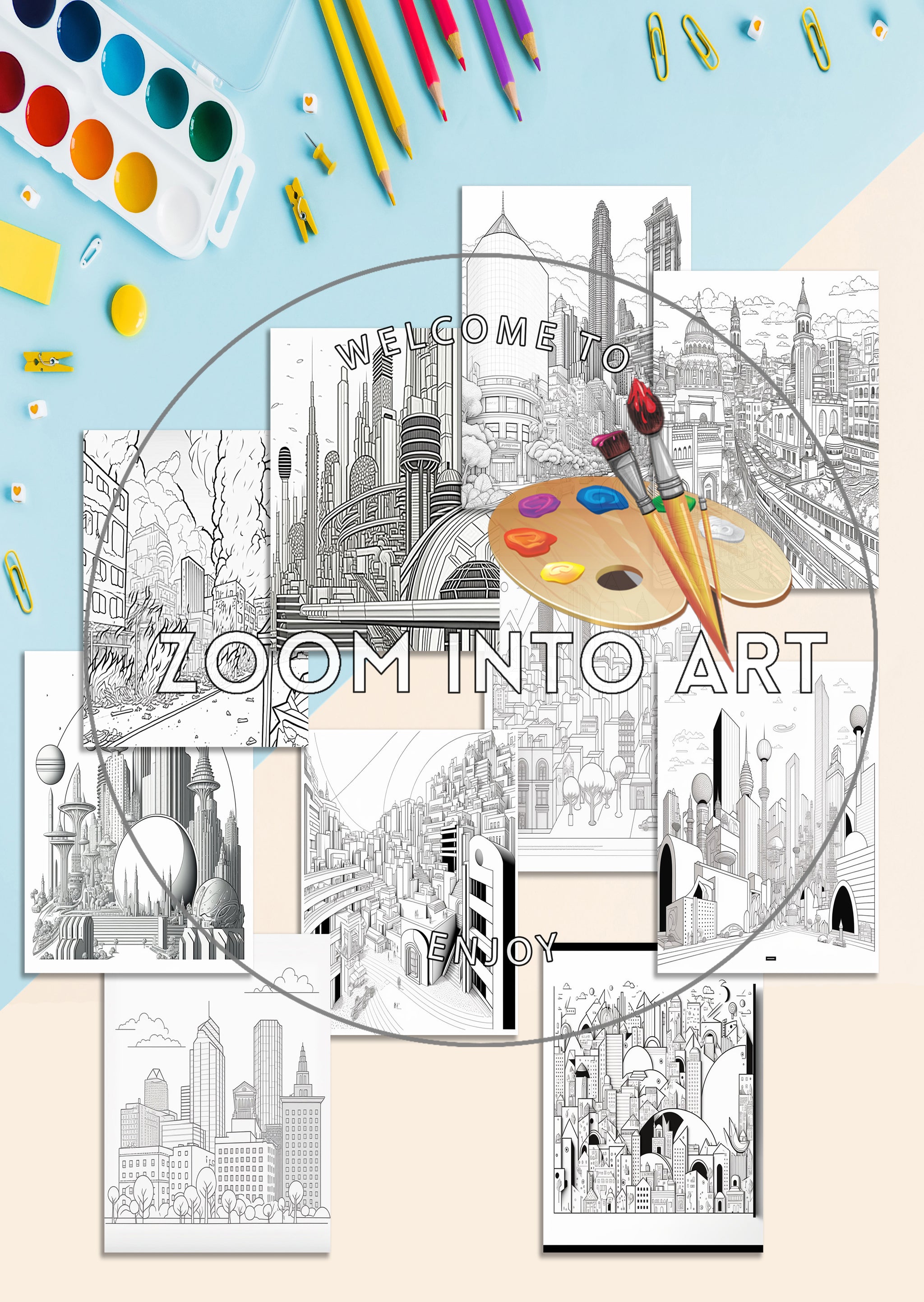Unique Buildings & Skylines – Art-Inspired Coloring Pages