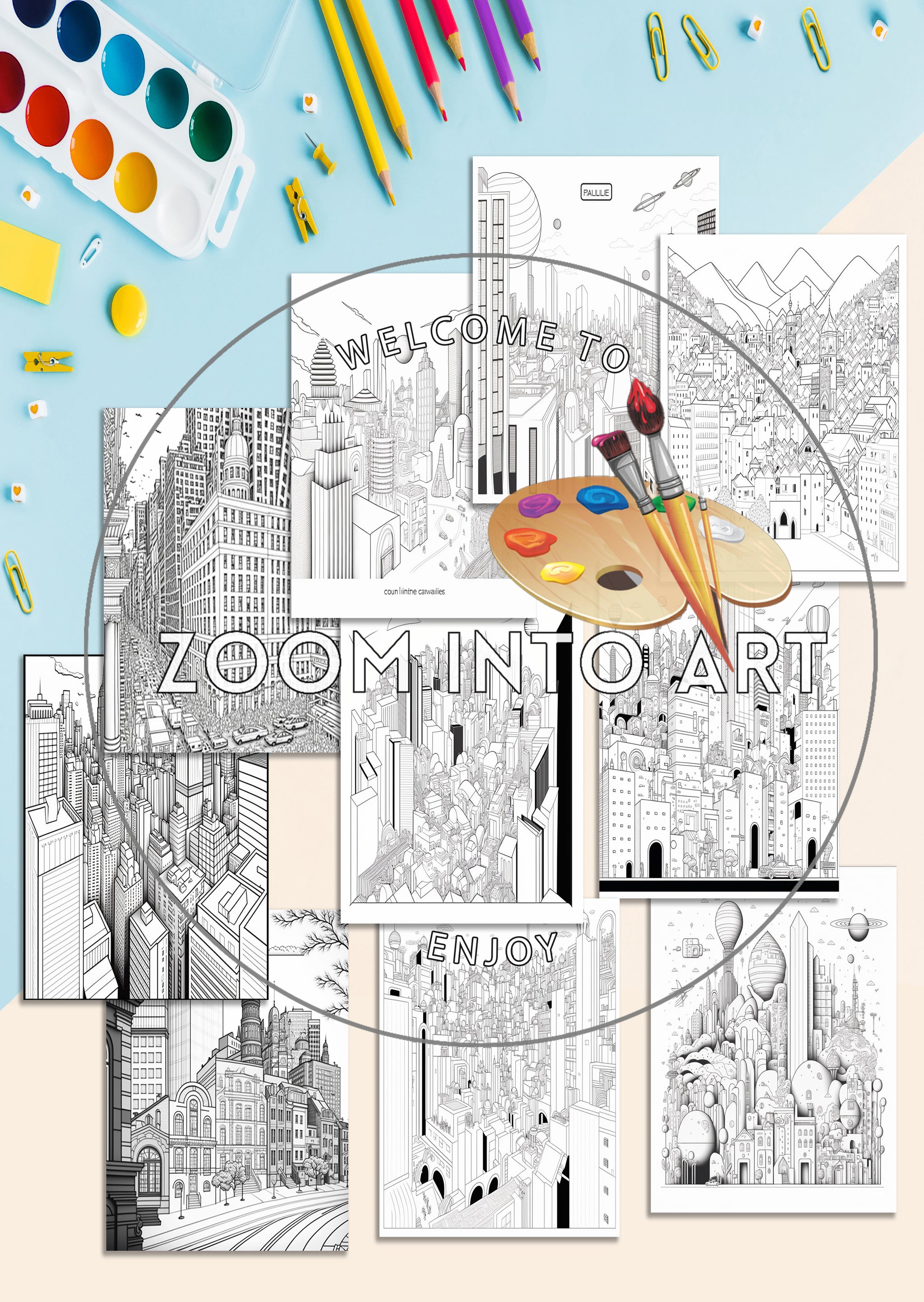 Architect’s Sketchbook – Ten Printable Building Coloring Sheets