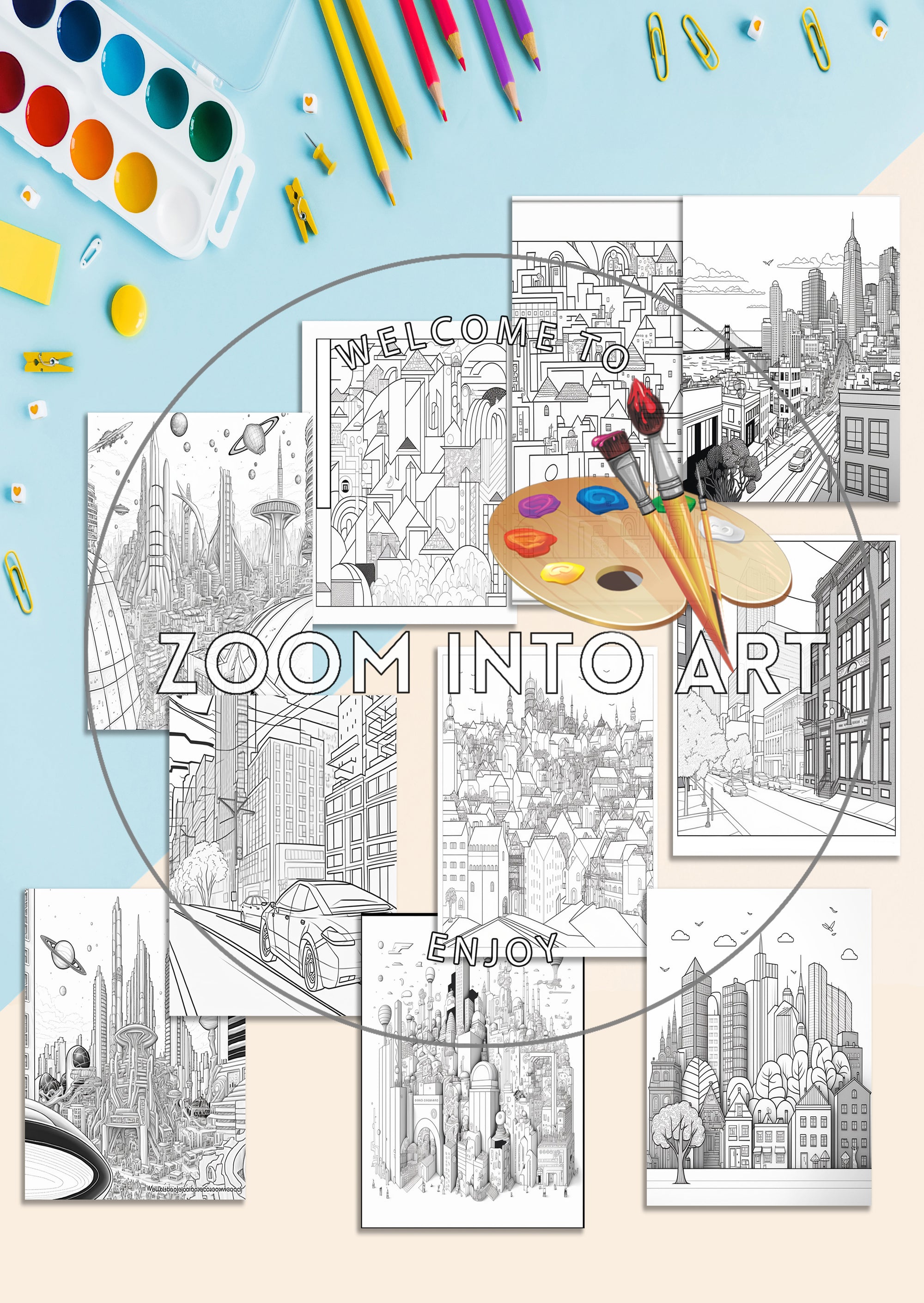 Color Your City – Ten Printable Building Pages for Kids and Adults