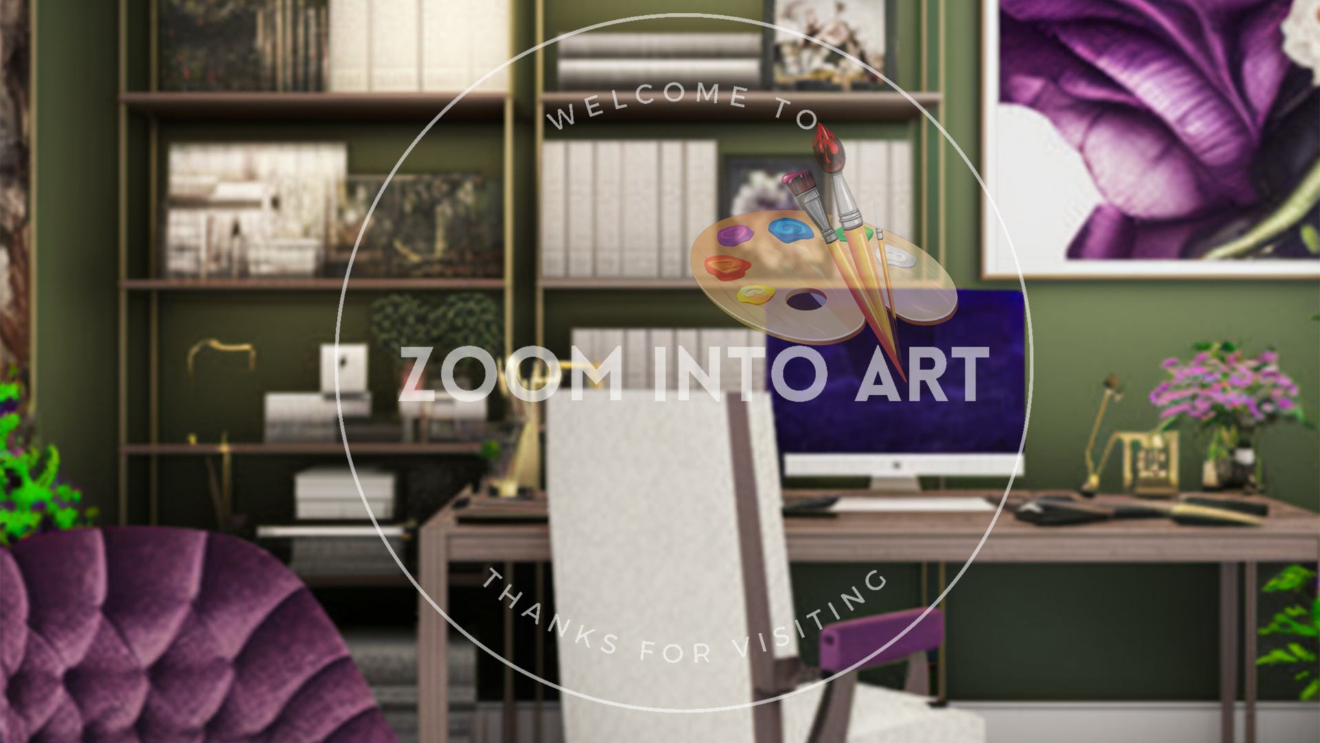 Jazzy Styled Office with Purple and Green Hints