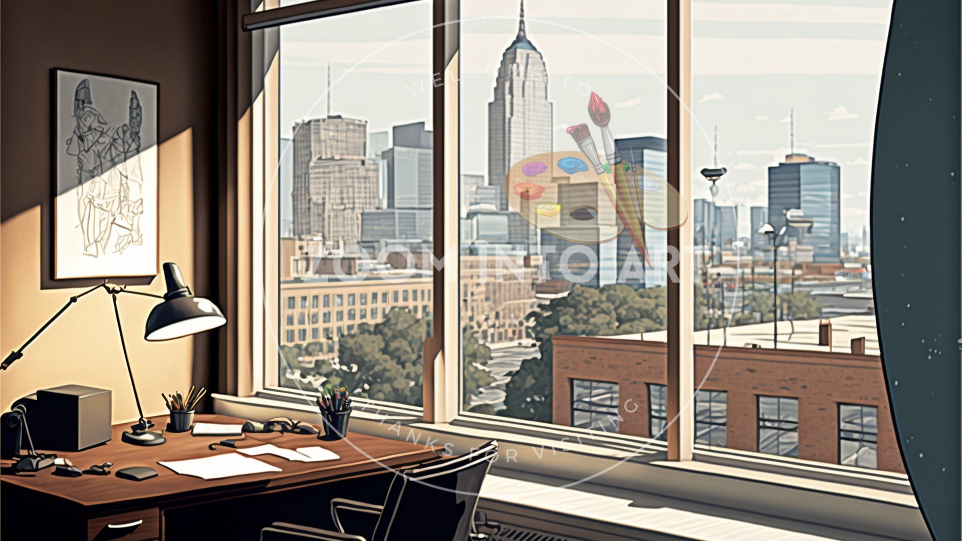 Office Window with City Background