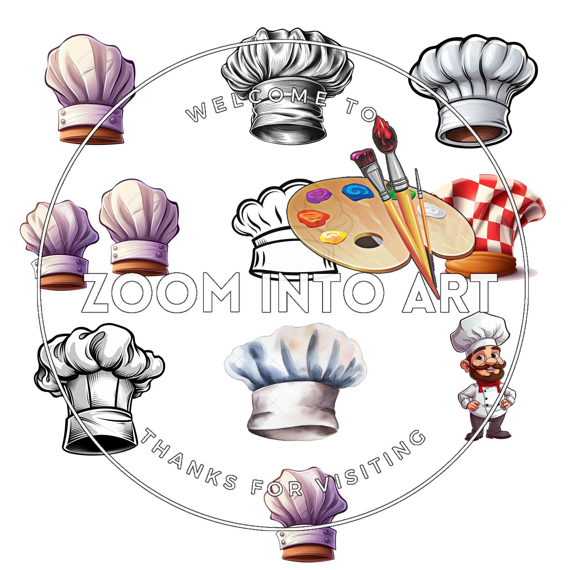 10 Vintage Chef Hat Clipart PNG Set | Commercial Use for Restaurants & Logos
