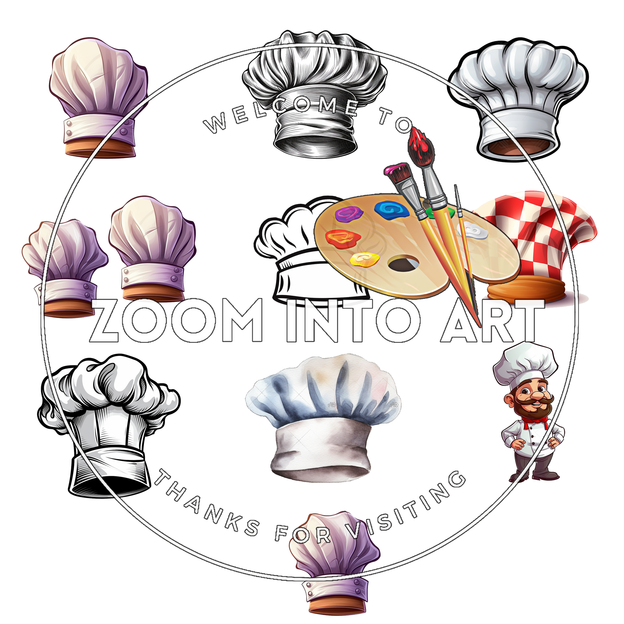 10 Vintage Chef Hat Clipart PNG Set | Commercial Use for Restaurants & Logos