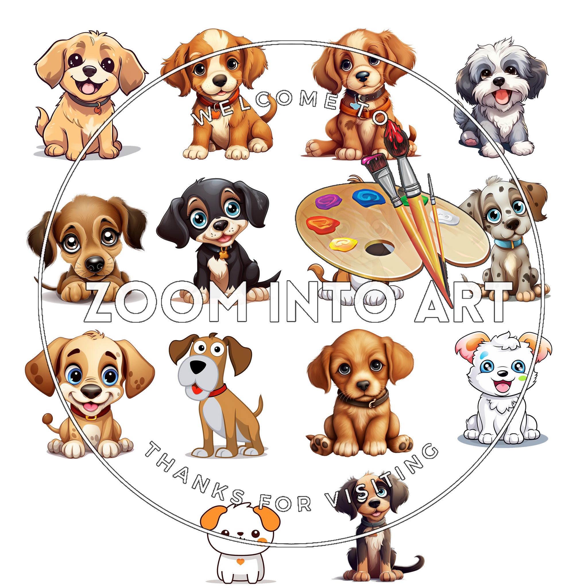 Dog Clipart Set – 14 Adorable PNG Images with Transparent Background