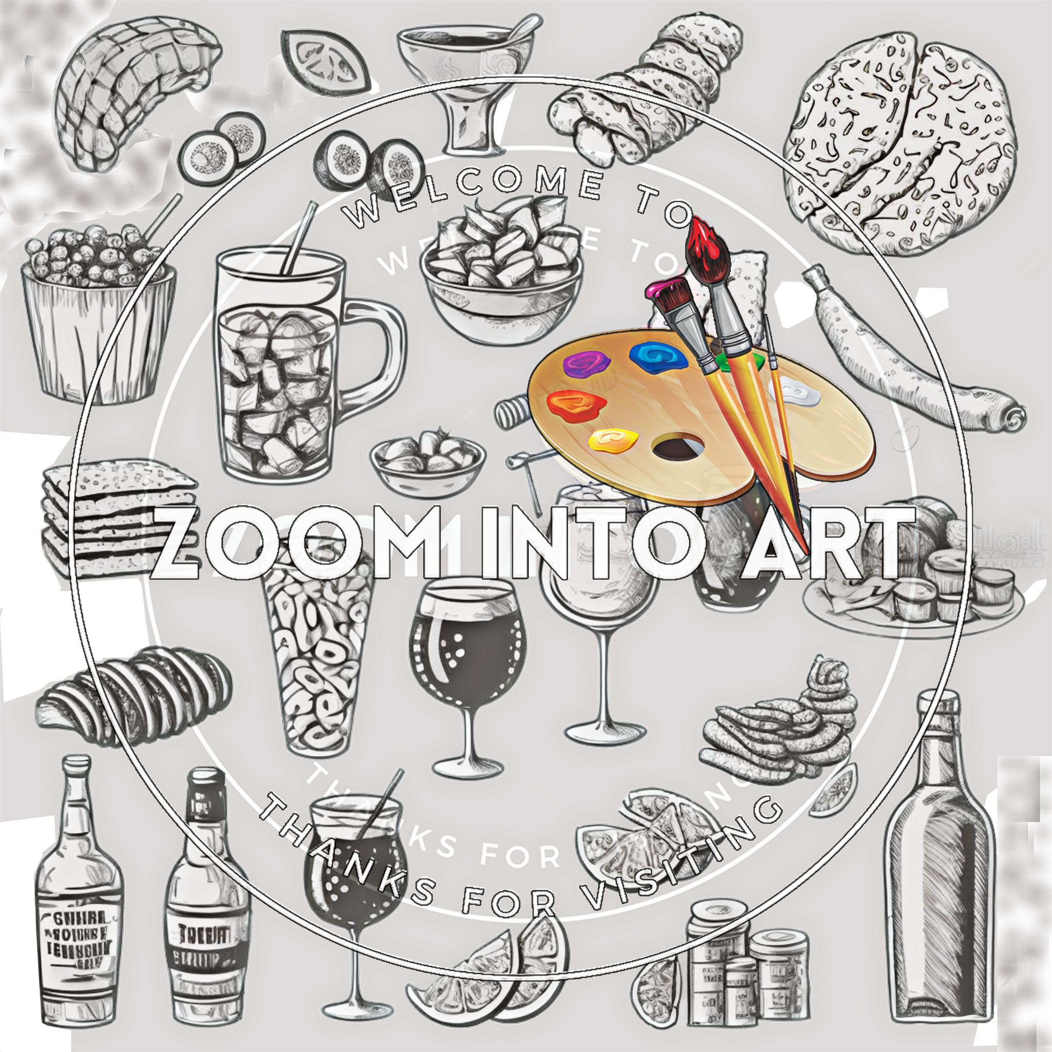 69 Hand-Drawn Food & Drink PNG Clipart – Includes Monochrome Sketch Bundle for Cafe Menus & Digital Projects