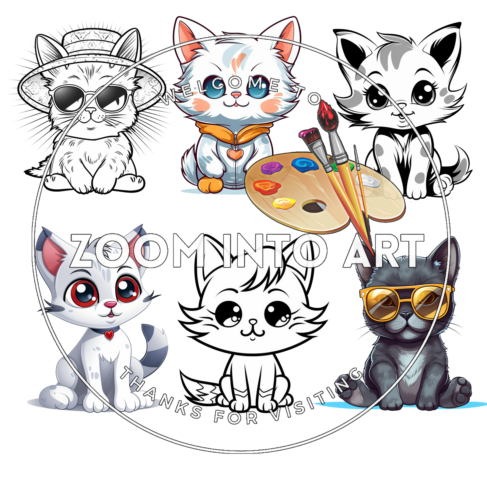 Cat Clipart Bundle – 6 Adorable PNG Files for Sublimation & Crafts