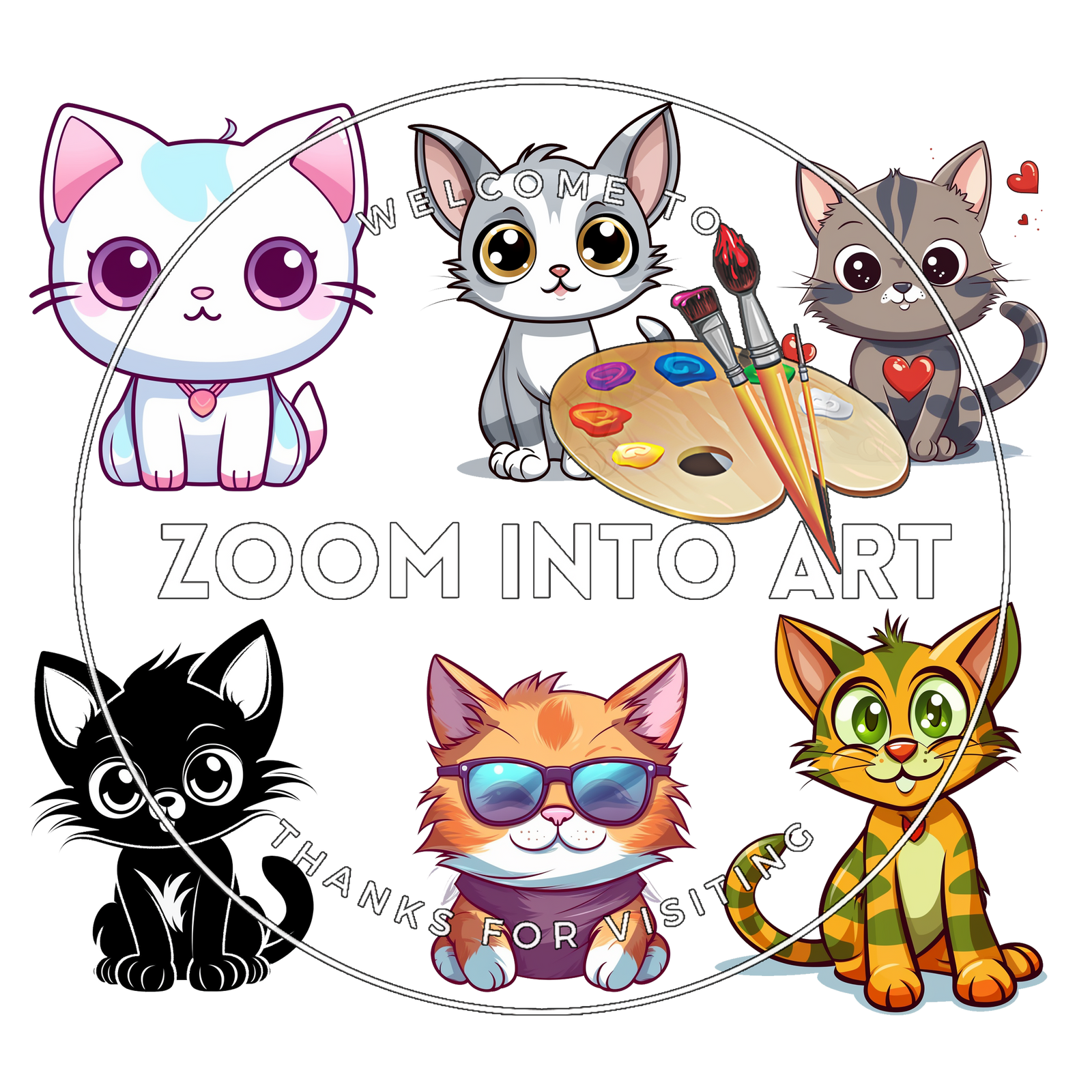 6 Cat PNG Graphics – Instant Download, Transparent Background