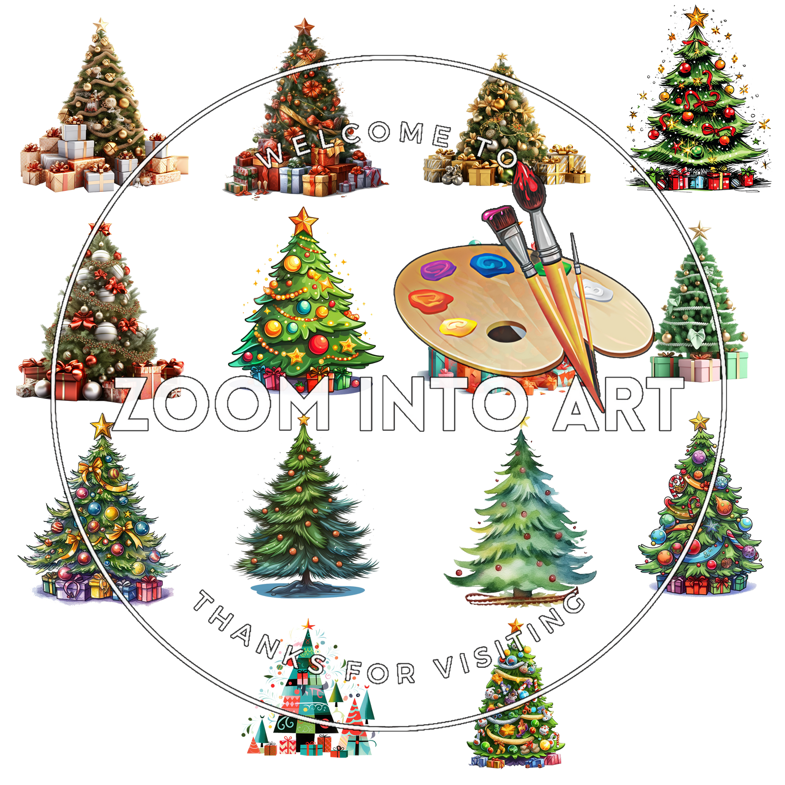 14 Vintage & Modern Christmas Tree PNGs – Instant Digital Download